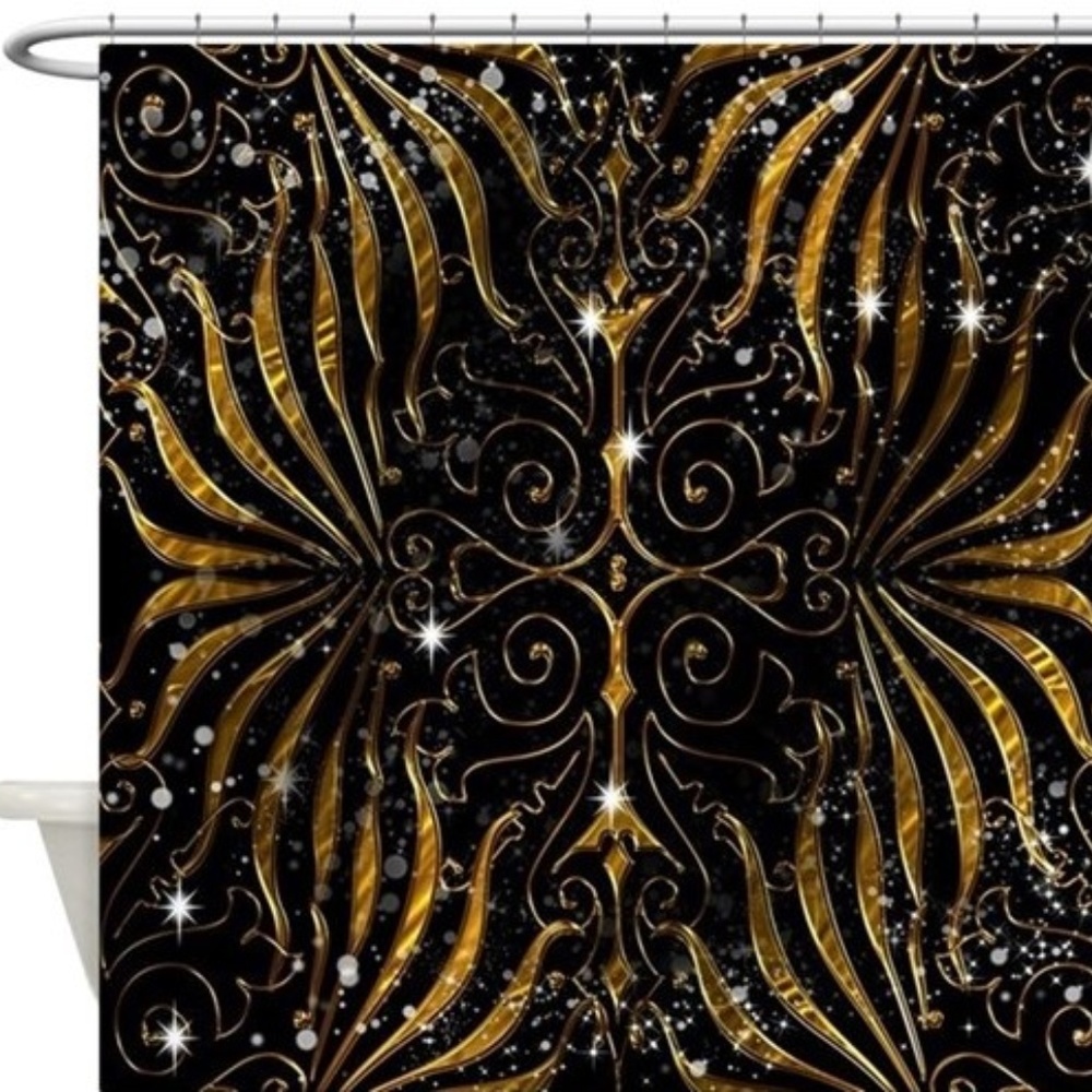 Black & Gold Victorian Sparkle Shower Curtain NWOT